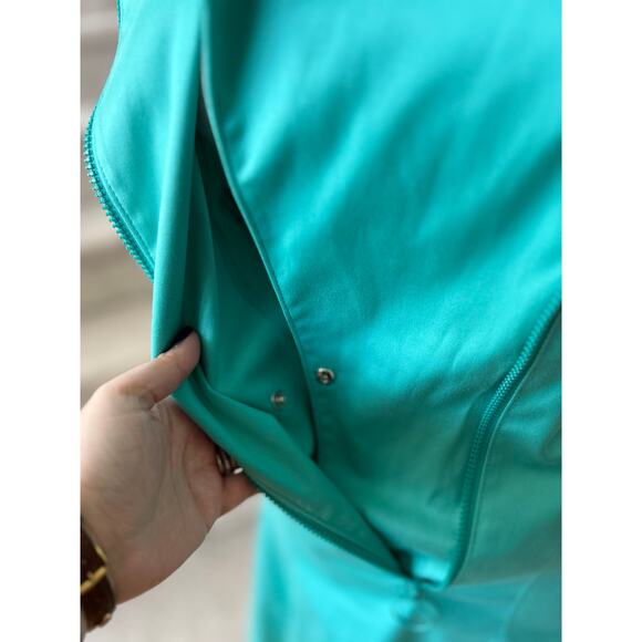 Akris Punto Turquoise Green Asymmetric Zip Fit & Flare Sheath Dress - Picture 6 of 9